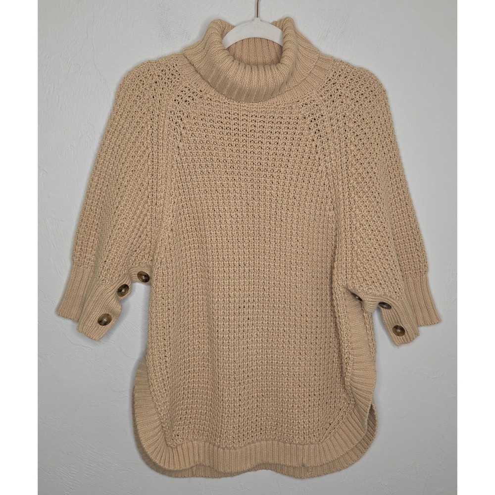 J.Crew Women's XS/S Turtleneck Cotton Poncho Sandy Beach Sweater Chunky Knit
